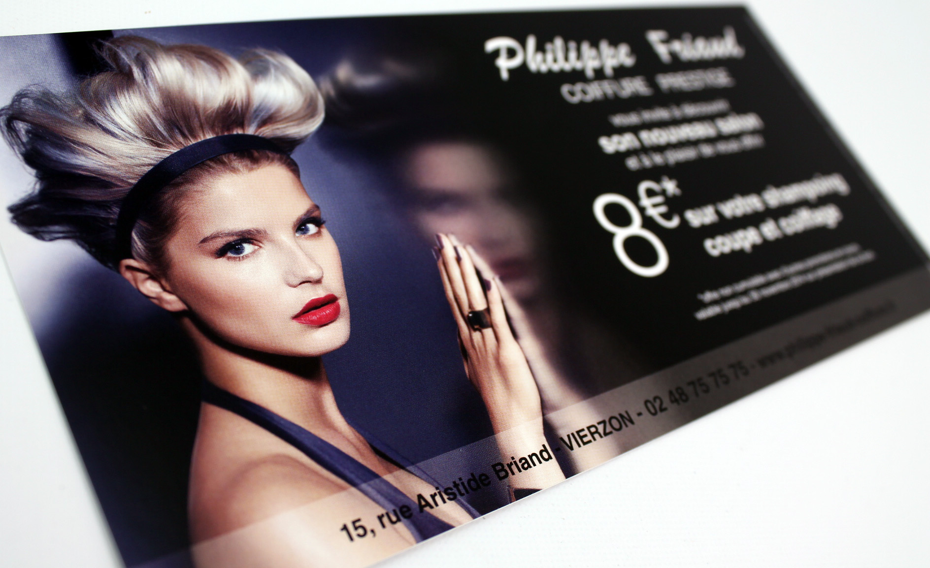 flyer ouverture nouveau salon 350gr/m² Philippe Friaud Coiffure Prestige