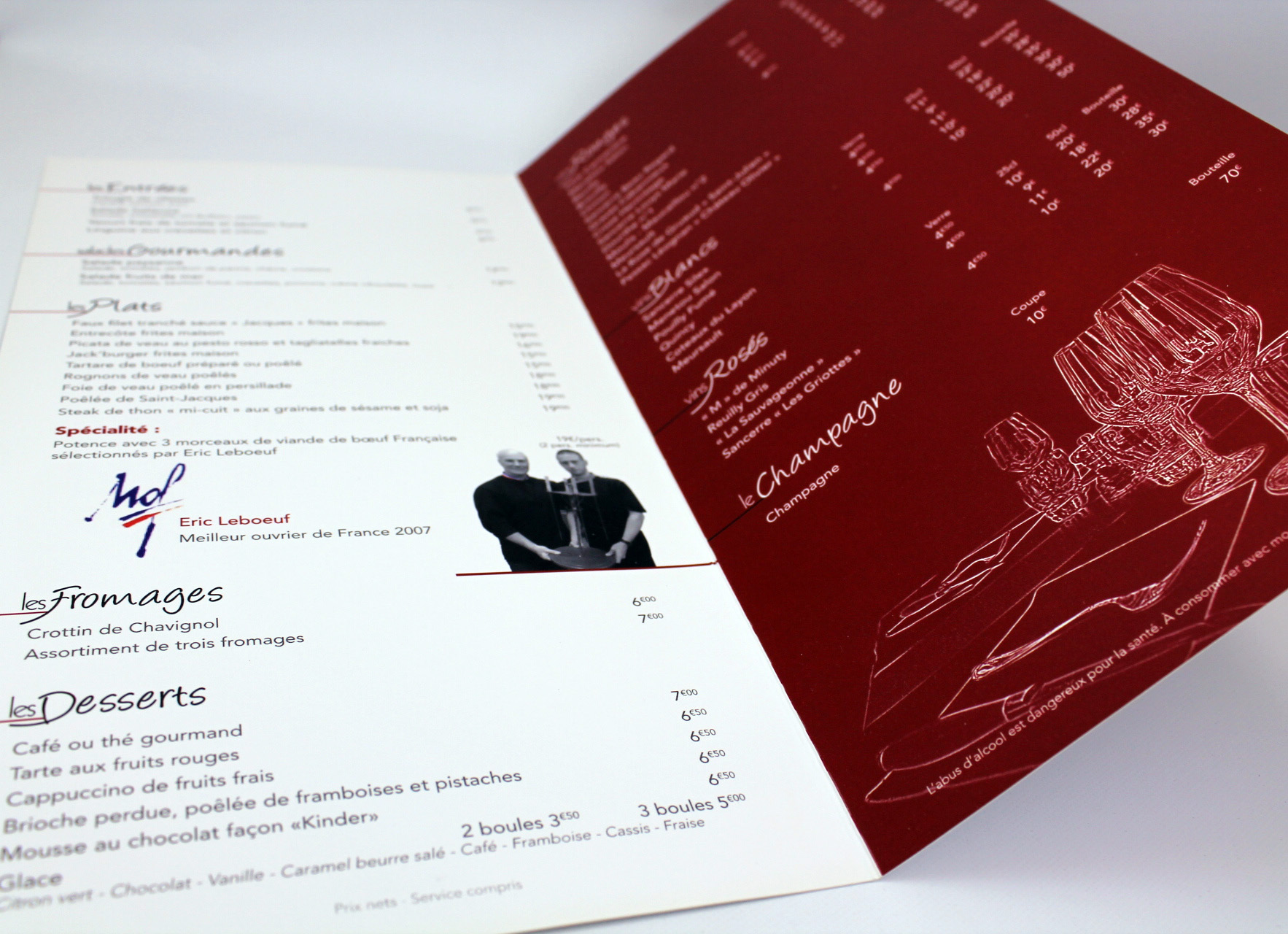 Carte de restaurant Chez Jacques Bourges